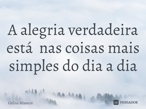 ⁠A alegria verdadeira estánas coisas mais simples do dia a dia.... Frase de Celina Missura.