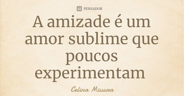 A amizade é um amor sublime que poucos experimentam... Frase de Celina Missura.