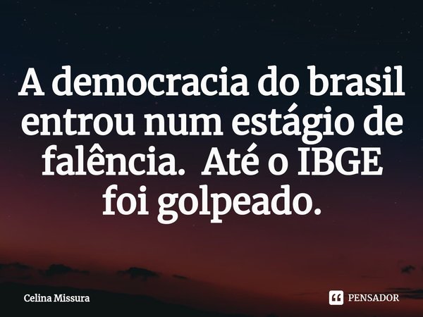 ⁠A democracia do brasil entrou num estágio de falência. Até o IBGE foi golpeado.... Frase de Celina Missura.