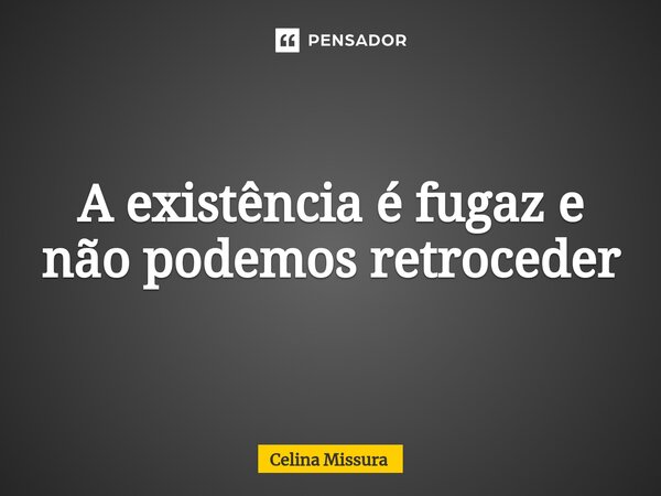 ⁠A existência é fugaz e não podemos retroceder... Frase de Celina Missura.