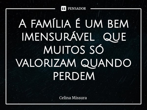 ⁠A família é um bem imensurável que muitos só valorizam quando perdem... Frase de Celina Missura.