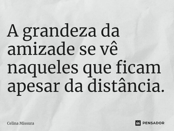 ⁠A grandeza da amizade se vê naqueles que ficam apesar da distância.... Frase de Celina Missura.