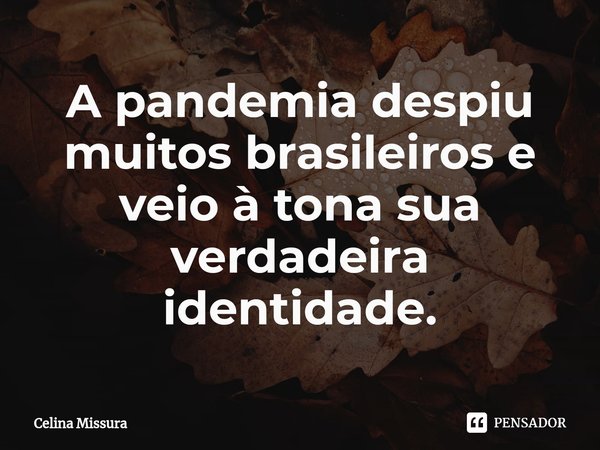 ⁠A pandemia despiu muitos brasileiros e veio à tona sua verdadeira identidade.... Frase de Celina Missura.