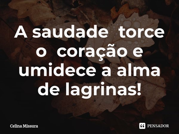 ⁠A saudade torce o coração e umidece a alma de lagrinas!... Frase de Celina Missura.