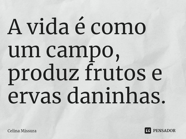 ⁠A vida é como um campo, produz frutos e ervas daninhas.... Frase de Celina Missura.