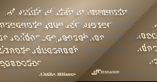 A vida é tão o momento presente que às vezes nosso olhar se perde no horizonte buscando respostas... Frase de Celina Missura.