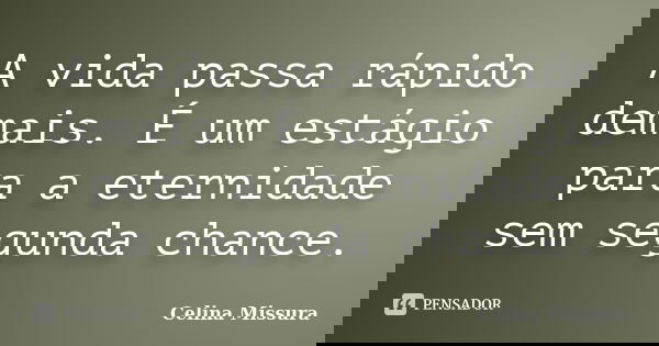 A vida passa rápido demais. É um estágio para a eternidade sem segunda chance.... Frase de Celina Missura.