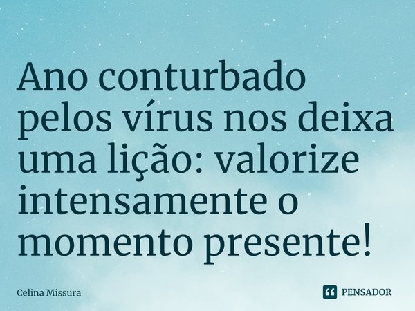 ⁠Ano conturbado pelos vírus nos deixa uma lição: valorize intensamente o momento presente!... Frase de Celina Missura.