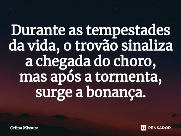 ⁠Durante as tempestades da vida, o trovão sinaliza a chegada do choro, mas após a tormenta, surge a bonança.... Frase de Celina Missura.