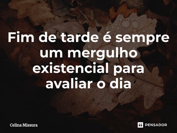 ⁠Fim de tarde é sempre um mergulho existencial para avaliar o dia... Frase de Celina Missura.