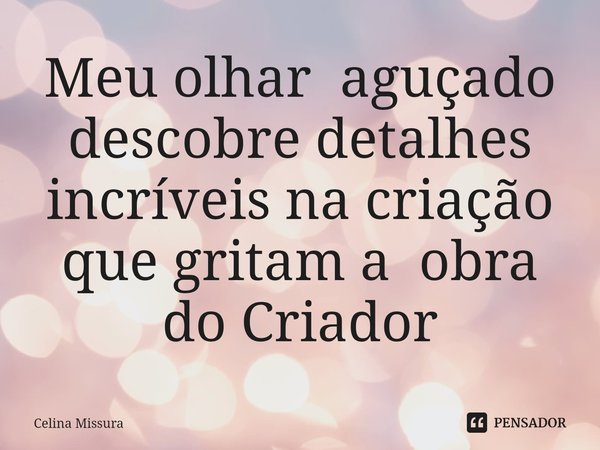 ⁠Meu olhar aguçado descobre detalhes incríveis na criação que gritam a obra do Criador... Frase de Celina Missura.