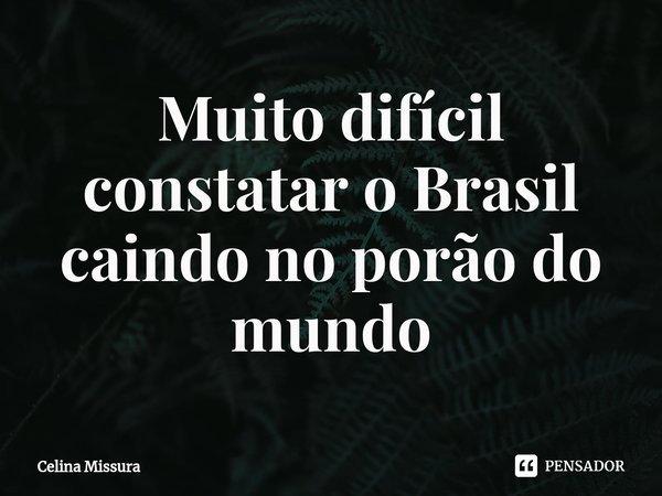 ⁠Muito difícil constatar o Brasil caindo no porão do mundo... Frase de Celina Missura.