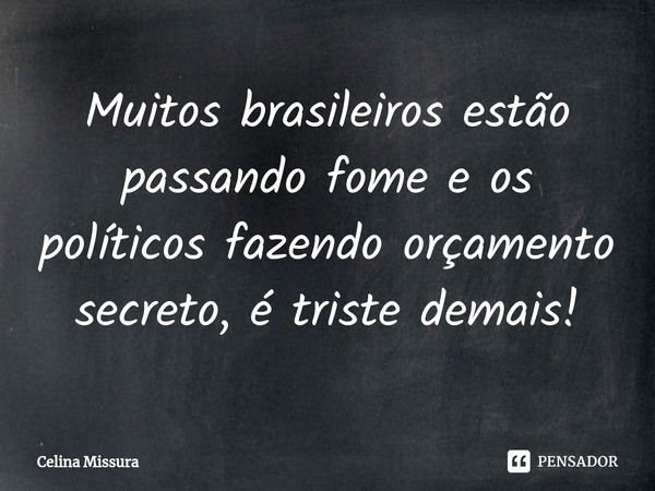 ⁠Muitos brasileiros estão passando fome e os políticos fazendo orçamento secreto, é triste demais!... Frase de Celina Missura.