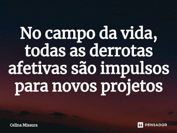⁠No campo da vida, todas as derrotas afetivas são impulsos para novos projetos... Frase de Celina Missura.