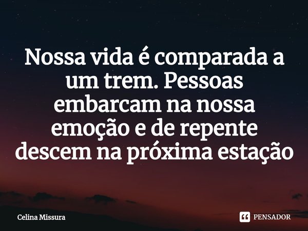 Nossa vida é comparada a um trem. Pessoas embarcam na nossa emoção e de repente descem na próxima estação... Frase de Celina Missura.