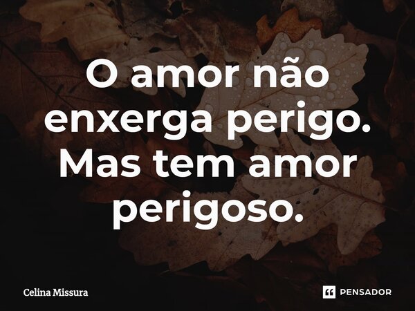 ⁠O amor não enxerga perigo. Mas tem amor perigoso.... Frase de Celina Missura.