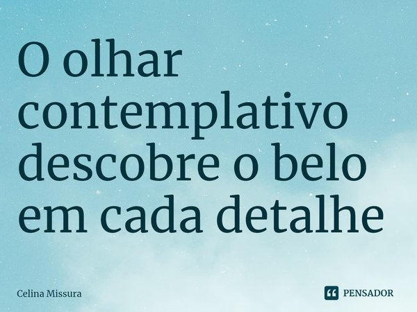 ⁠O olhar contemplativo descobre o belo em cada detalhe... Frase de Celina Missura.