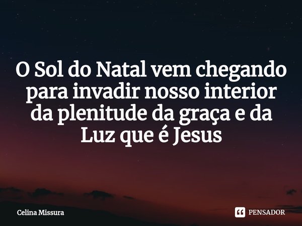 ⁠O Sol do Natal vem chegando para invadir nosso interior da plenitude da graça e da Luz que é Jesus... Frase de Celina Missura.