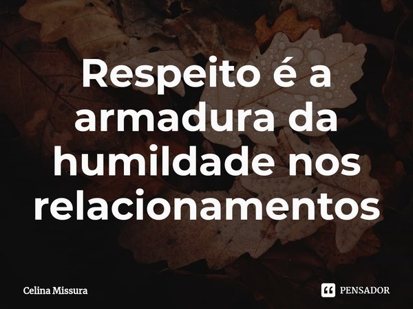 ⁠Respeito é a armadura da humildade nos relacionamentos... Frase de Celina Missura.