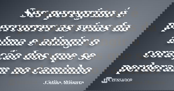 Ser peregrino é percorrer as veias da alma e atingir o coração dos que se perderam no caminho... Frase de Celina Missura.