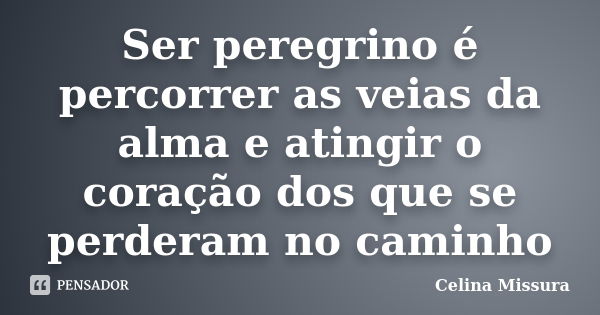 Ser peregrino é percorrer as veias da alma e atingir o coração dos que se perderam no caminho... Frase de Celina Missura.