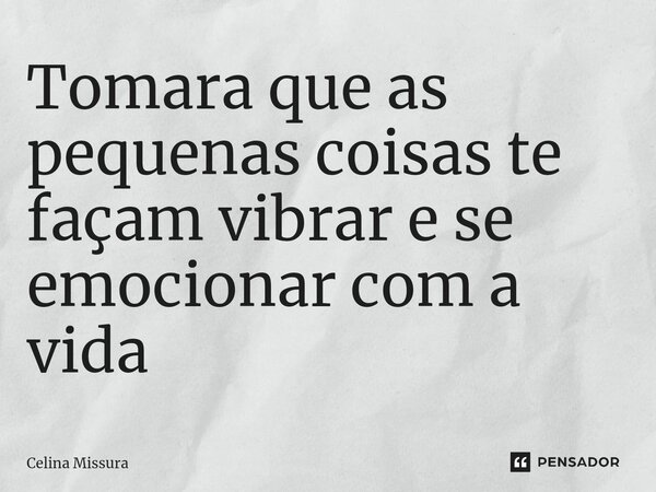 ⁠Tomara que as pequenas coisas te façam vibrar e se emocionar com a vida... Frase de Celina Missura.
