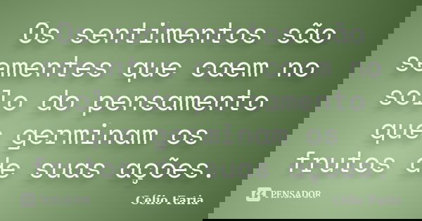 Os sentimentos são sementes que caem no solo do pensamento que germinam os frutos de suas ações.... Frase de Célio Faria.