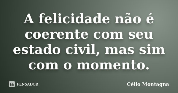 A felicidade não é coerente com seu estado civil, mas sim com o momento.... Frase de Célio Montagna.