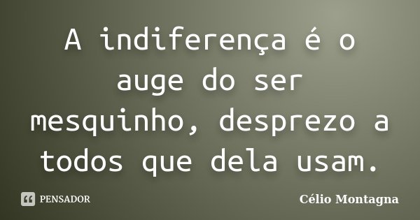 A indiferença é o auge do ser mesquinho, desprezo a todos que dela usam.... Frase de Célio Montagna.