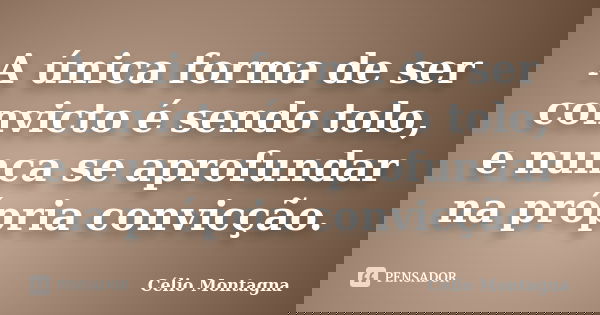 A única forma de ser convicto é sendo tolo, e nunca se aprofundar na própria convicção.... Frase de Célio Montagna.