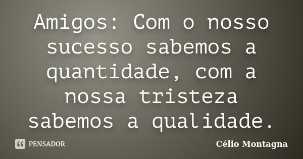 Amigos: Com o nosso sucesso sabemos a quantidade, com a nossa tristeza sabemos a qualidade.... Frase de Célio Montagna.
