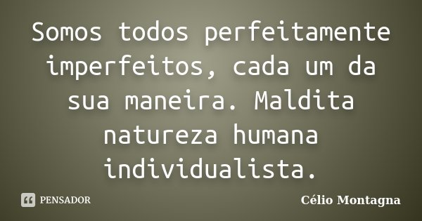 Somos todos perfeitamente imperfeitos, cada um da sua maneira. Maldita natureza humana individualista.... Frase de Célio Montagna.