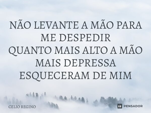 ⁠NÃO LEVANTE A MÃO PARA ME DESPEDIR QUANTO MAIS ALTO A MÃO MAIS DEPRESSA ESQUECERAM DE MIM... Frase de Celio Regino.