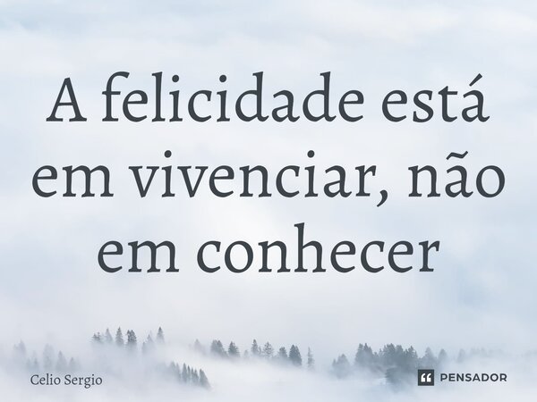 ⁠A felicidade está em vivenciar, não em conhecer... Frase de CELIO SERGIO.