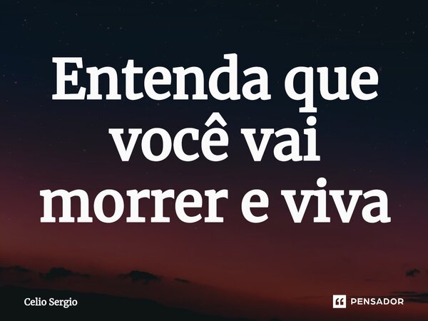 ⁠Entenda que você vai morrer e viva... Frase de CELIO SERGIO.