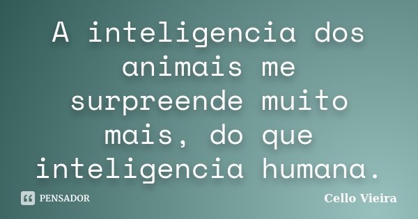 A inteligencia dos animais me surpreende muito mais, do que inteligencia humana.... Frase de Cello Vieira.