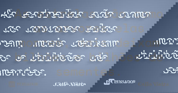 As estrelas são como as arvores elas morrem, mais deixam bilhões e bilhões de sementes.... Frase de Cello Vieira.