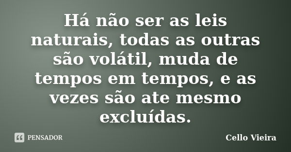 Há não ser as leis naturais, todas as outras são volátil, muda de tempos em tempos, e as vezes são ate mesmo excluídas.... Frase de Cello Vieira.