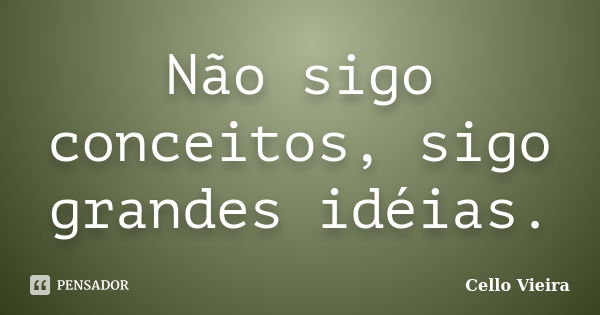 Não sigo conceitos, sigo grandes idéias.... Frase de Cello Vieira.