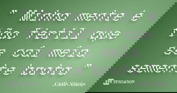 " Minha mente é tão fértil que se cai meia semente brota "... Frase de Cello Vieira.
