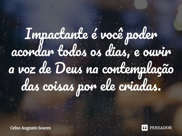 ⁠Impactante é você poder acordar todos os dias, e ouvir a voz de Deus na contemplação das coisas por ele criadas.... Frase de Celso Augusto Soares.