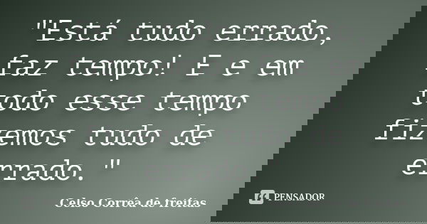 "Está tudo errado, faz tempo! E e em todo esse tempo fizemos tudo de errado."... Frase de CELSO CORRÊA DE FREITAS.