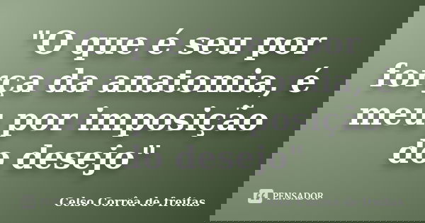 "O que é seu por força da anatomia, é meu por imposição do desejo"... Frase de Celso Corrêa de Freitas.