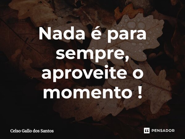 ⁠Nada é para sempre, aproveite o momento!... Frase de Celso Gallo dos Santos.