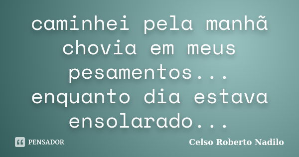 caminhei pela manhã chovia em meus pesamentos... enquanto dia estava ensolarado...... Frase de celso roberto nadilo.