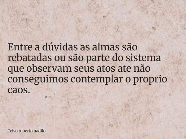Entre a dúvidas as almas são rebatadas ou são parte do sistema que observam seus atos ate não conseguimos contemplar o proprio caos.... Frase de Celso roberto nadilo.