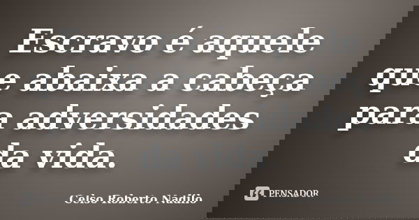 Escravo é aquele que abaixa a cabeça para adversidades da vida.... Frase de celso roberto nadilo.