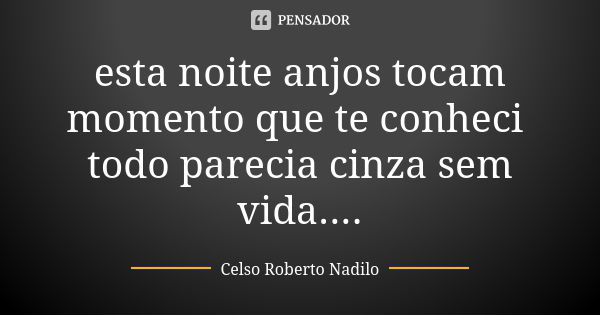 esta noite anjos tocam momento que te conheci todo parecia cinza sem vida....... Frase de Celso Roberto Nadilo.