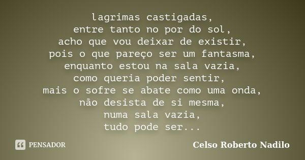 lagrimas castigadas, entre tanto no por do sol, acho que vou deixar de existir, pois o que pareço ser um fantasma, enquanto estou na sala vazia, como queria pod... Frase de celso roberto nadilo.