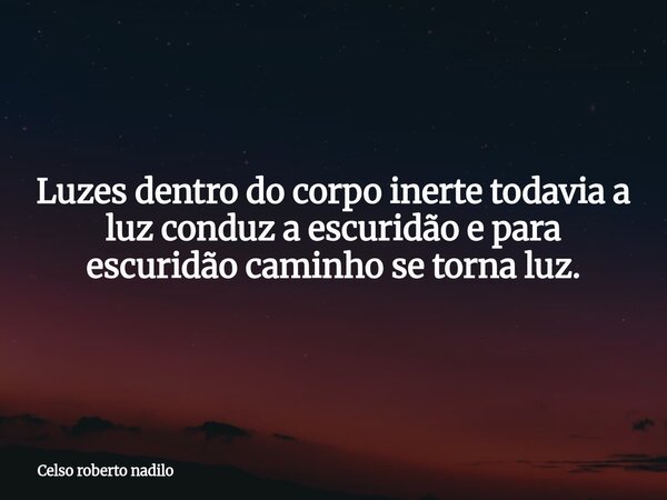Luzes dentro do corpo inerte todavia a luz conduz a escuridão e para escuridão caminho se torna luz.⁠... Frase de Celso roberto nadilo.